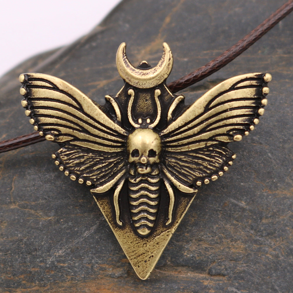 Skull and Moth Norse Legacy Necklace - Trendy Animal Pendant Jewelry Gift for Men