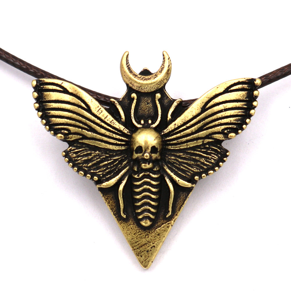 Skull and Moth Norse Legacy Necklace - Trendy Animal Pendant Jewelry Gift for Men