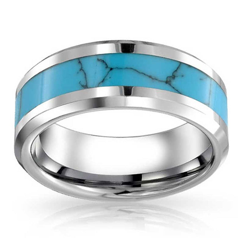 Turquoise Blue Titanium Steel Couple Rings Set - Korean Style Wedding Jewelry