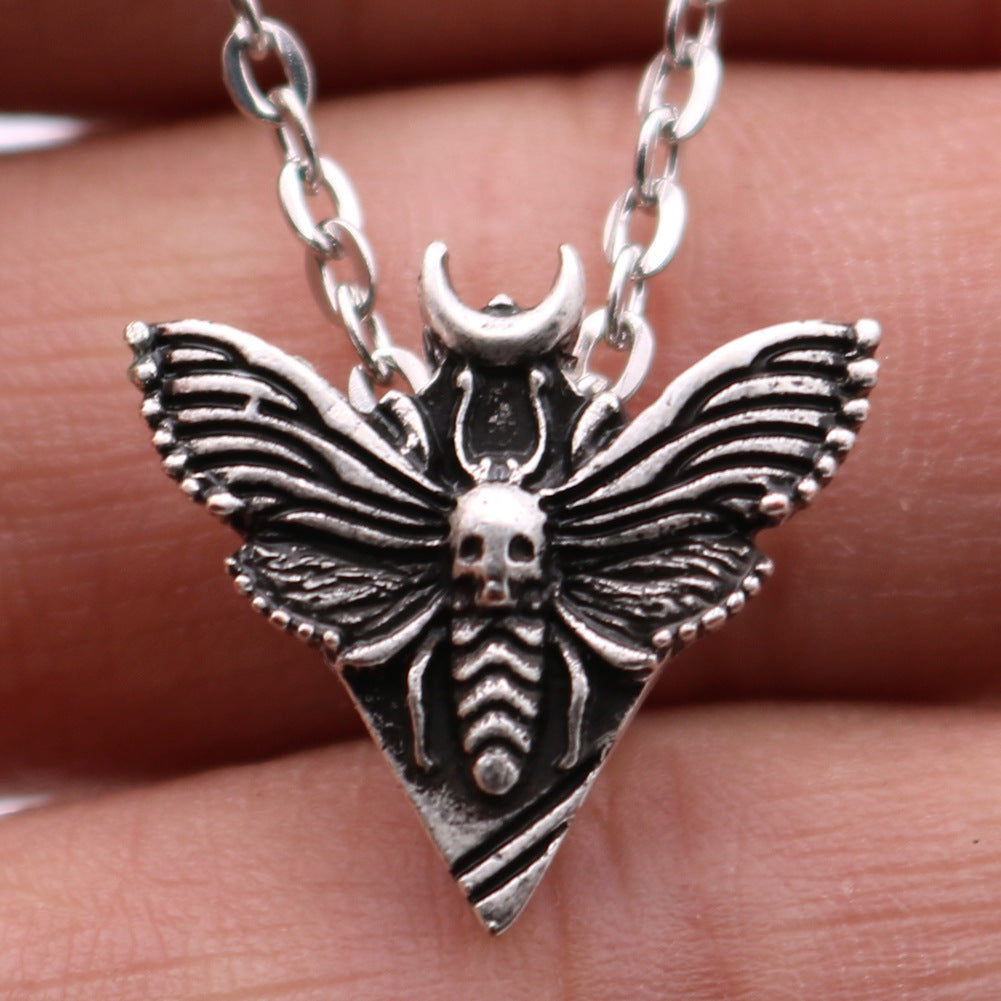 Cute Metal Moth Pendant Necklace for Men - Popular European and American Style