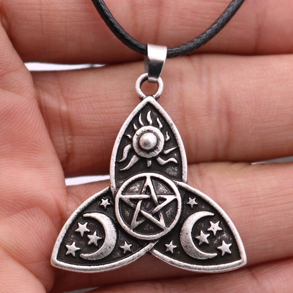 Triple Moon Goddess Triquetra Alloy Necklace with Norse Legacy Design