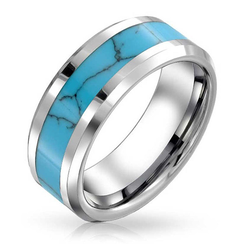 Turquoise Blue Titanium Steel Couple Rings Set - Korean Style Wedding Jewelry