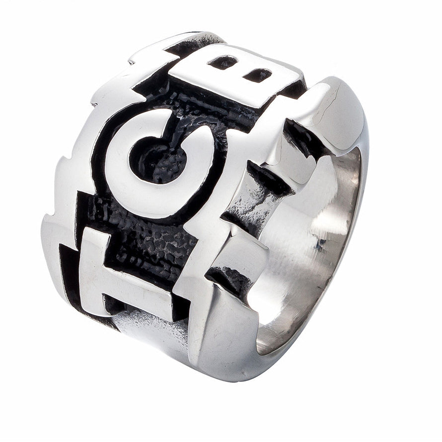 Vintage English Character Titanium Steel Men's Ring in European and American Foreign Trade Trend