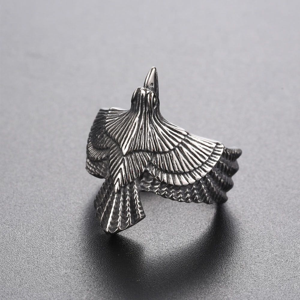 Vintage-Inspired Titanium Steel Flying Ring for Men - Creative Retro Bird Design Jewelry