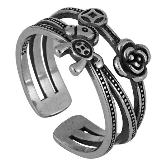 Retro Pony Rose Double Layered Opening Sterling Silver Ring