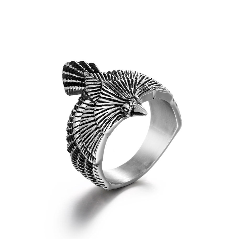 Vintage-Inspired Titanium Steel Flying Ring for Men - Creative Retro Bird Design Jewelry