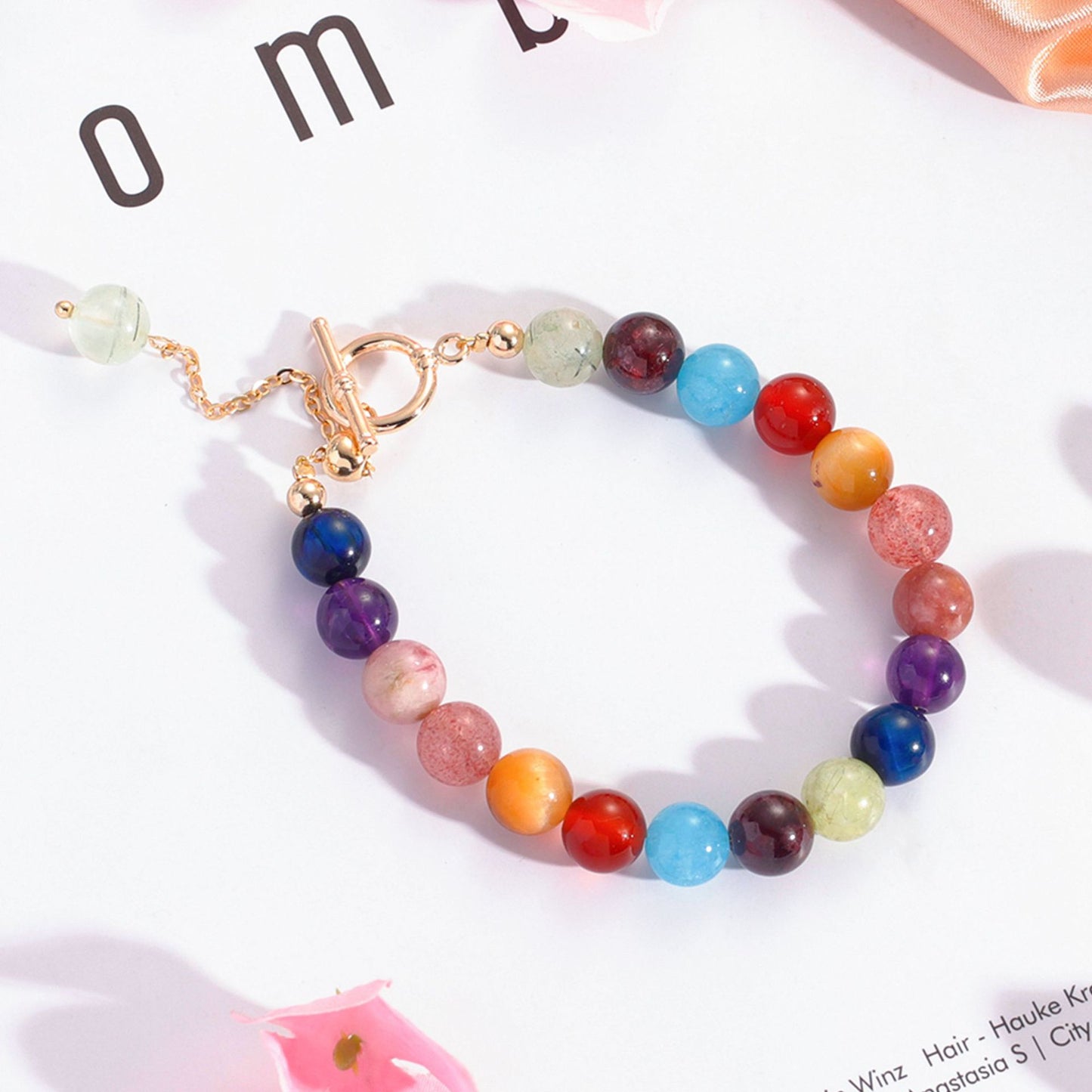 Rainbow Crystal and Red Agate Sterling Silver Bracelet