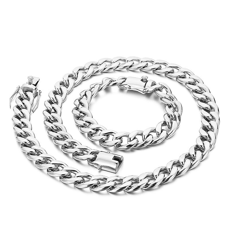 Stainless Steel Reversible Cuban Chain Bracelet, Trendy Personalized Men's Necklace for Everyday Versatility