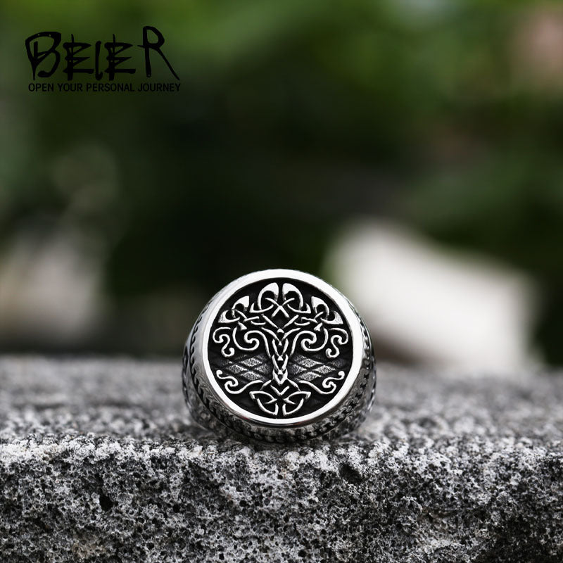 Titanium Steel Viking Tree of Life Ring for Men - Durable Cross-Border Jewelry