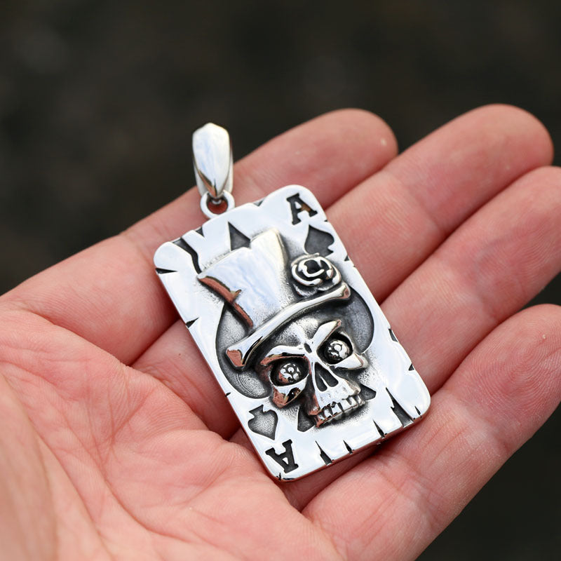 Vintage Skull Ace of Spades Pendant in Titanium Steel for Men - Wholesale Jewelry