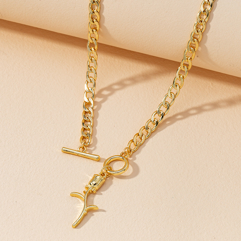 Rose Gold Cross Pendant Necklace with Metal Chain - Vienna Verve Collection