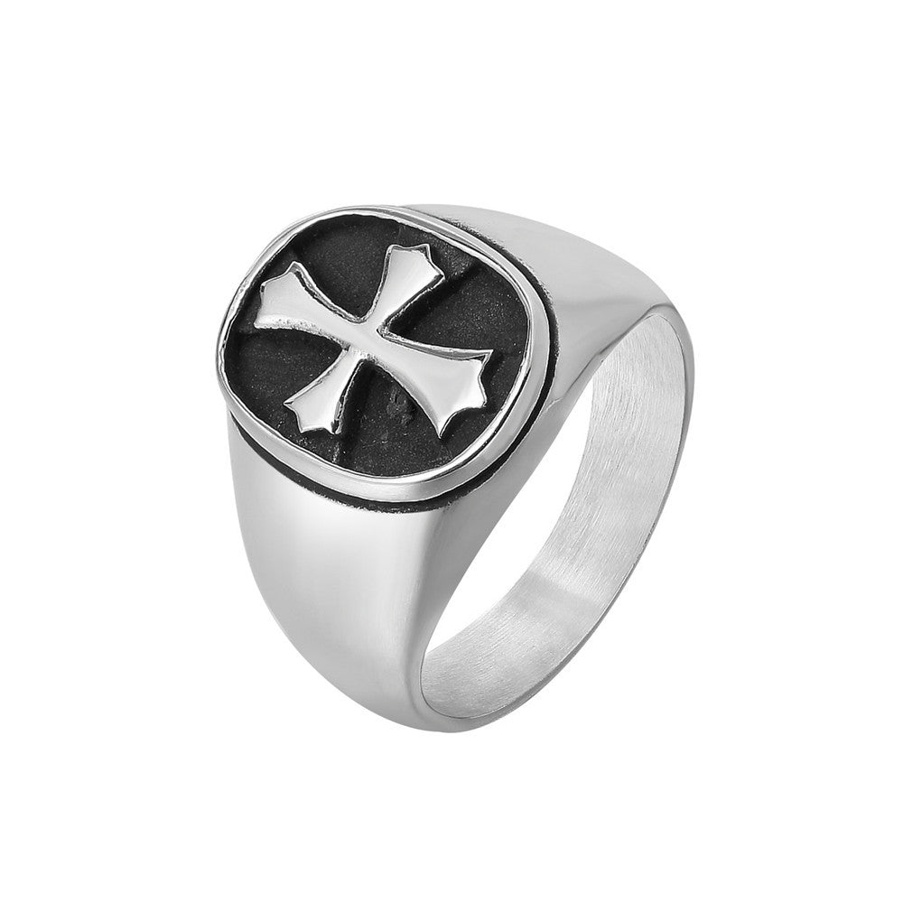 Holy Latin Cross Arc Rectangle Titanium Steel Ring for Men