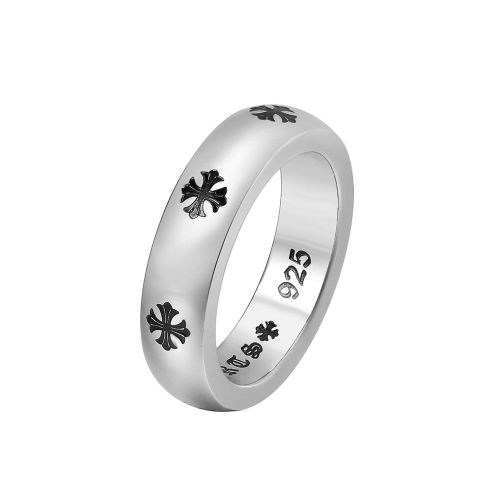 Simple Cross Flower Pattern Titanium Steel Ring for Men