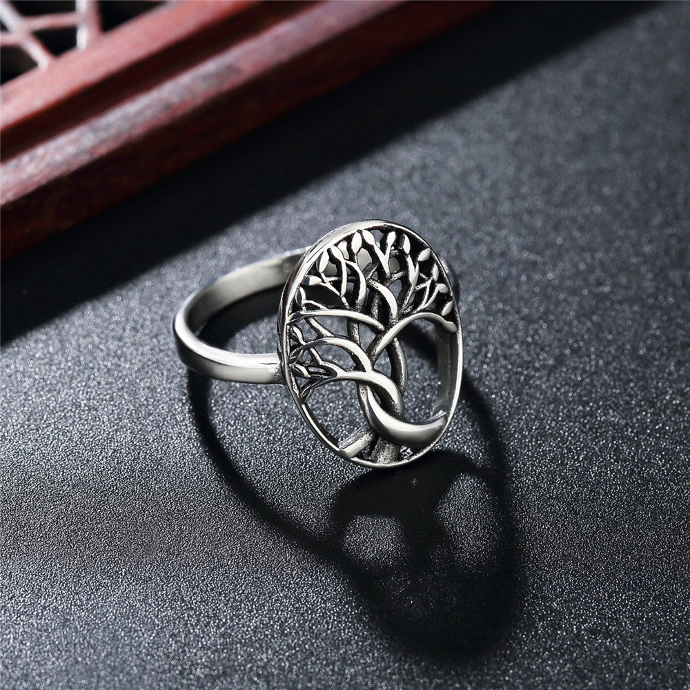 Men's Titanium Steel Life Tree Ring with Religious Retro Personality