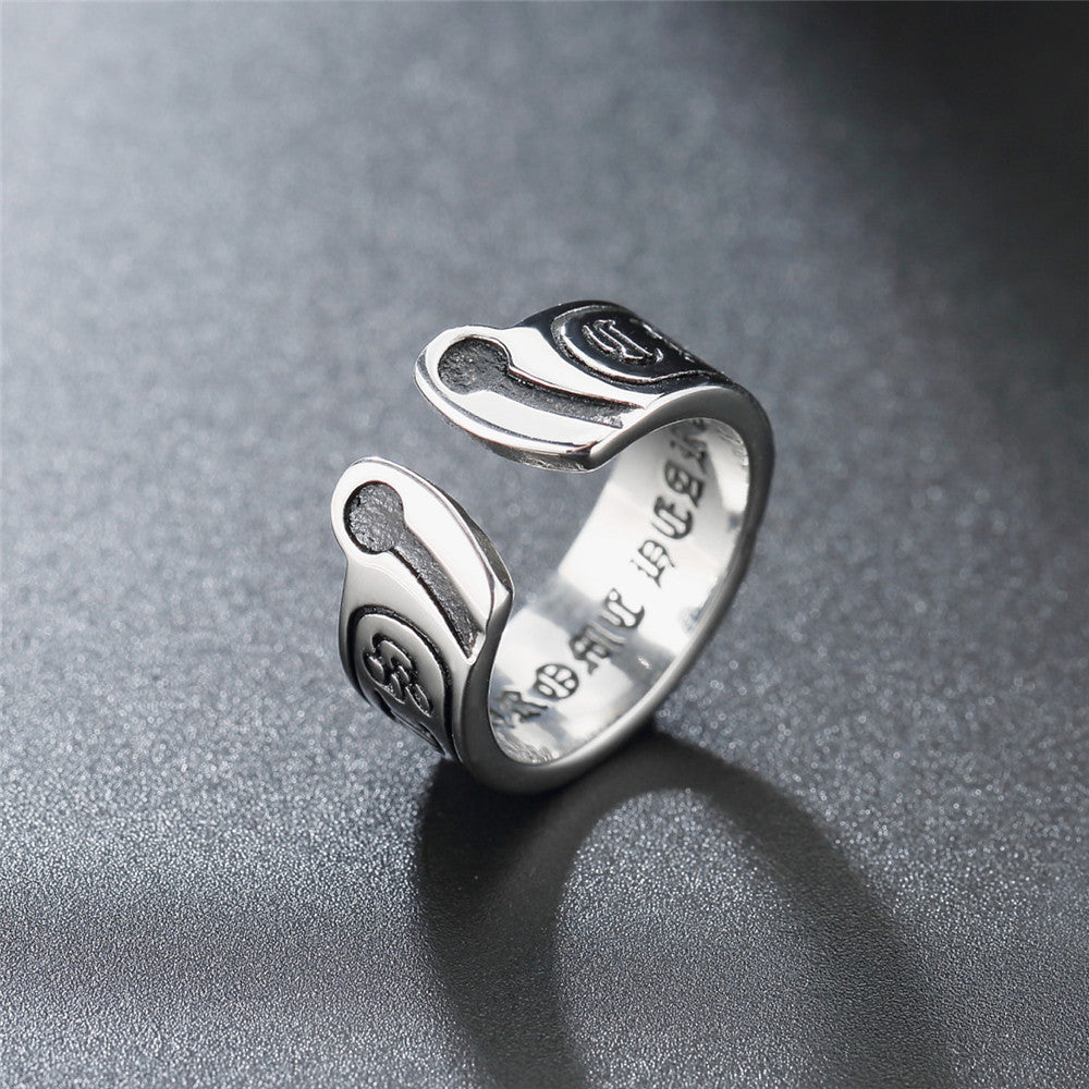 Gothic Symbols Opening Titanium Steel Ring for Men