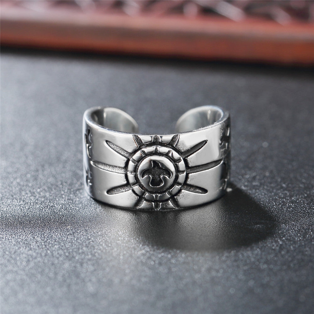 Retro Sun Eagle Pattern Titanium Steel Ring for Men