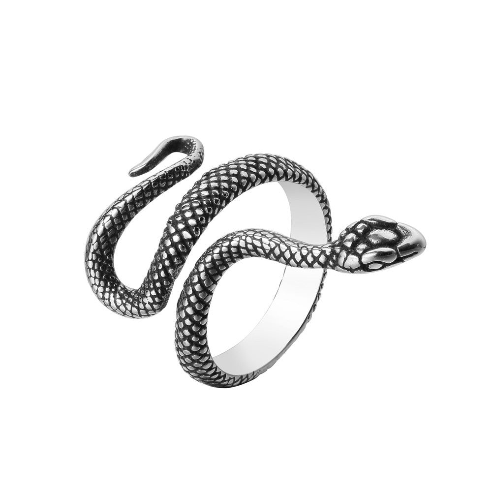 Personality Vintage Snake Titanium Steel Ring for Men