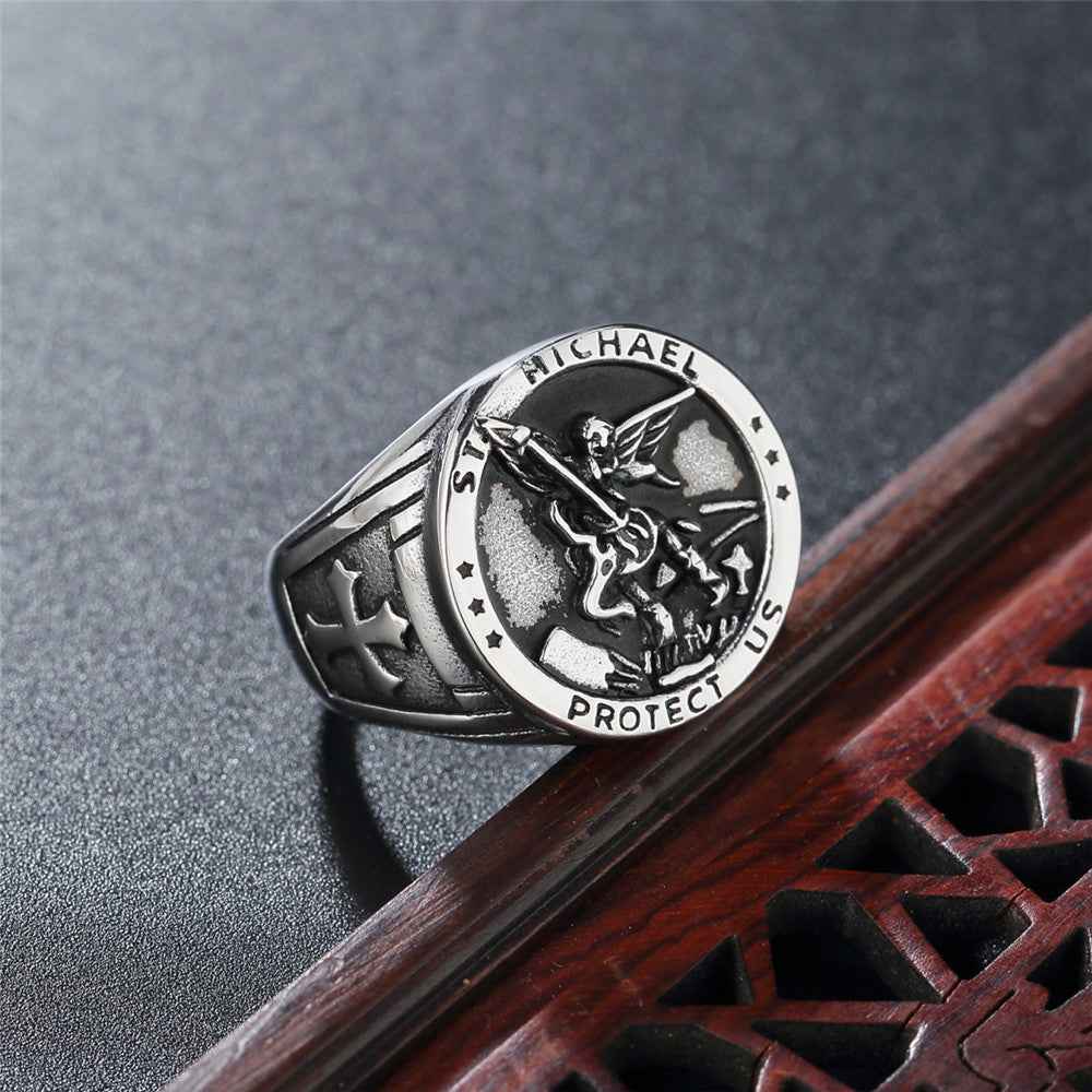 Ancient Greek Jihad Angel Titanium Steel Ring for Men