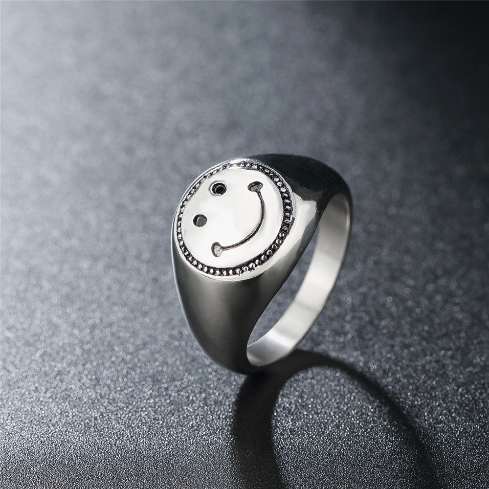 Yellow Smiley Face Expression Titanium Steel Ring with Hip Hop Style