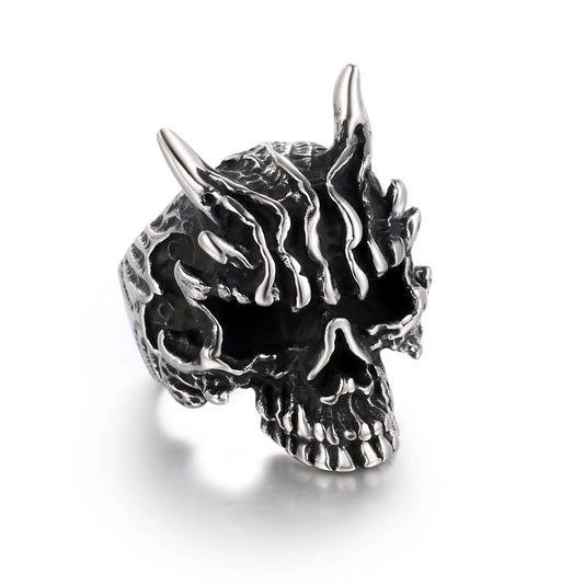 Exaggerated Ghost Head Titanium Steel Ring for Men - Retro Alternative Hipster Style