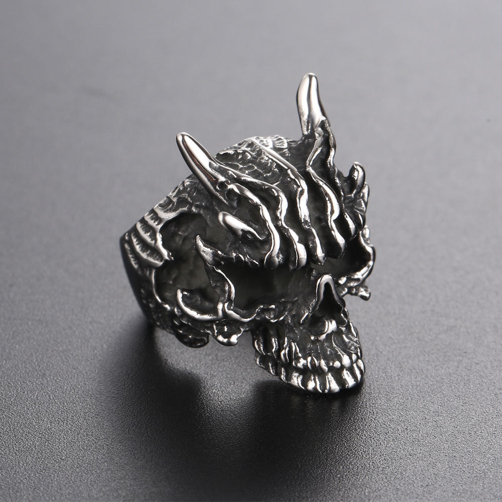 Exaggerated Ghost Head Titanium Steel Ring for Men - Retro Alternative Hipster Style