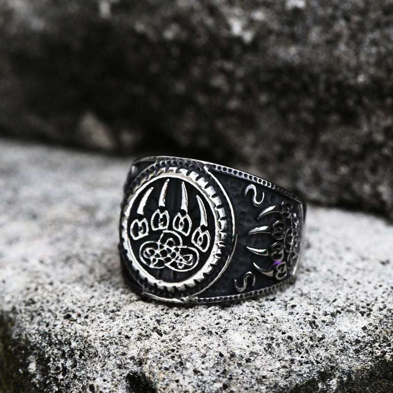 Viking Warrior Bear Claw Stainless Steel Ring for Men – Retro Cross-Border Jewelry