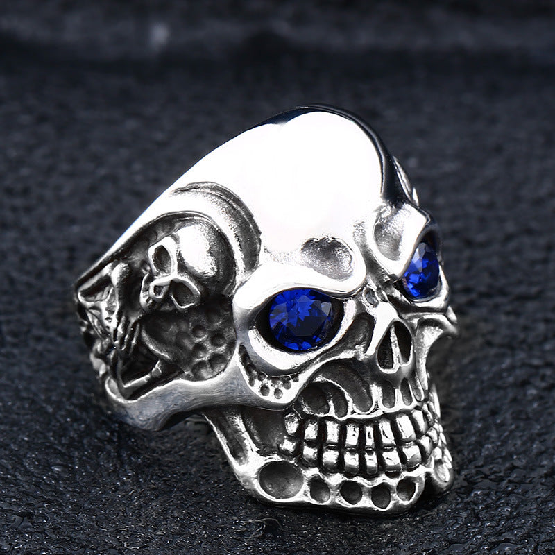 Personalized Titanium Skull Ring for Men with Unique Zircon Inlay - Bold Alternative Jewelry