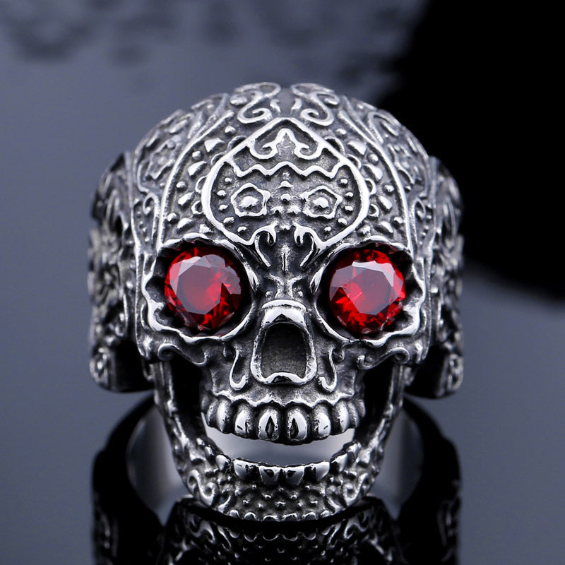 Edgy Titanium Steel Skull Ring for Men - Engraved Punk Hand Jewelry, Wholesale Available