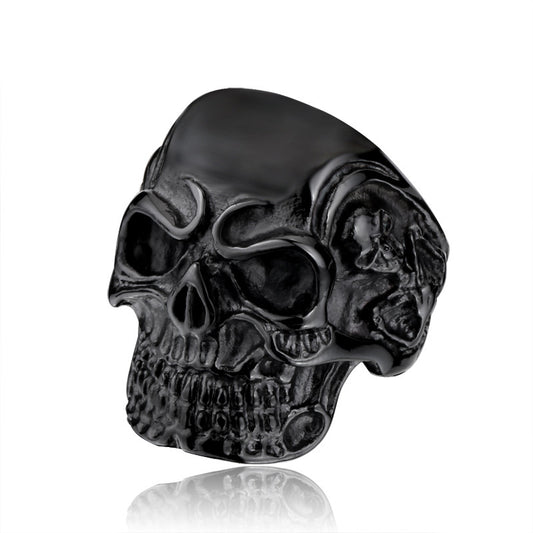 Retro Gold-Plated Punk Skull Ring for Men - Edgy Stainless Steel Jewelry - Wholesale European & American Style