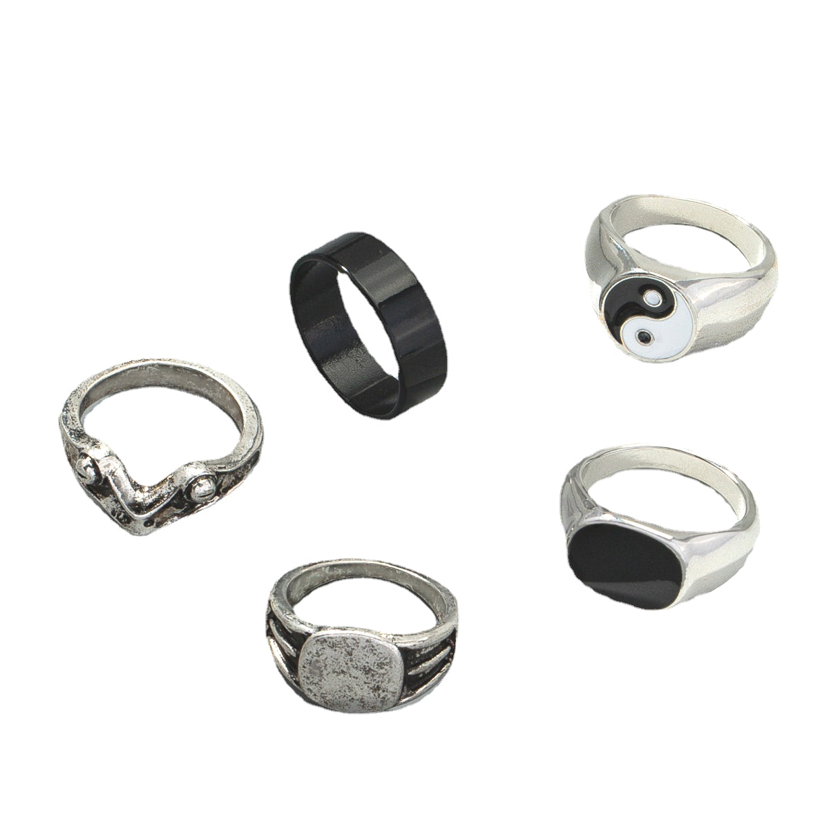 6-Piece Urban Metal Rings Set for Men, Cross-Border Fashion Jewelry, Hip Hop Street Style Statement Rings