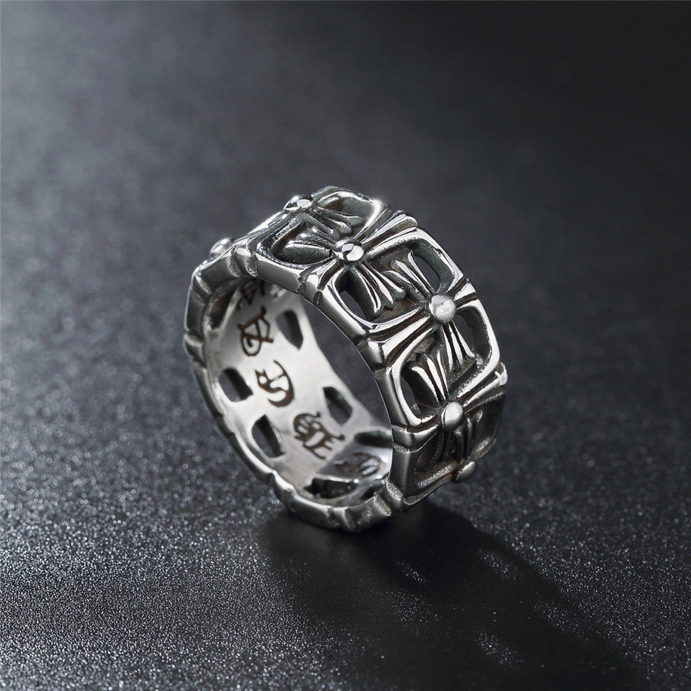 Forward Reverse Connected Cross Flower Titanium Steel Ring for Men