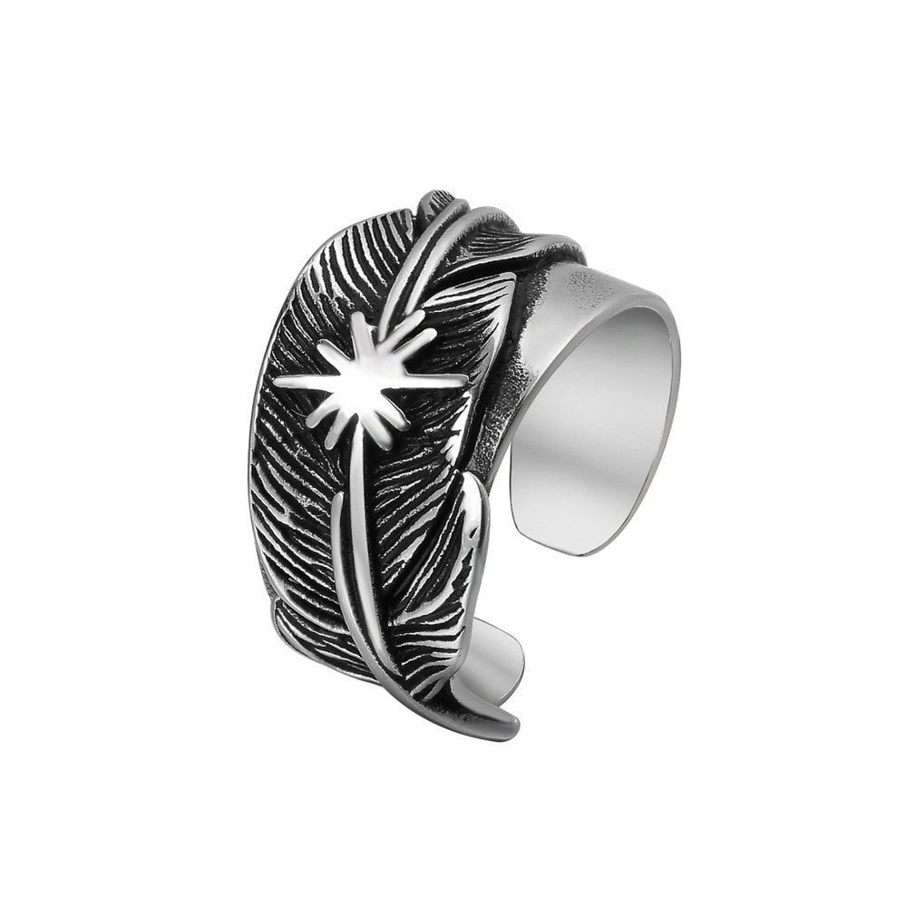 Vintage Titanium Steel Feather Open Ring by Goro Takahashi