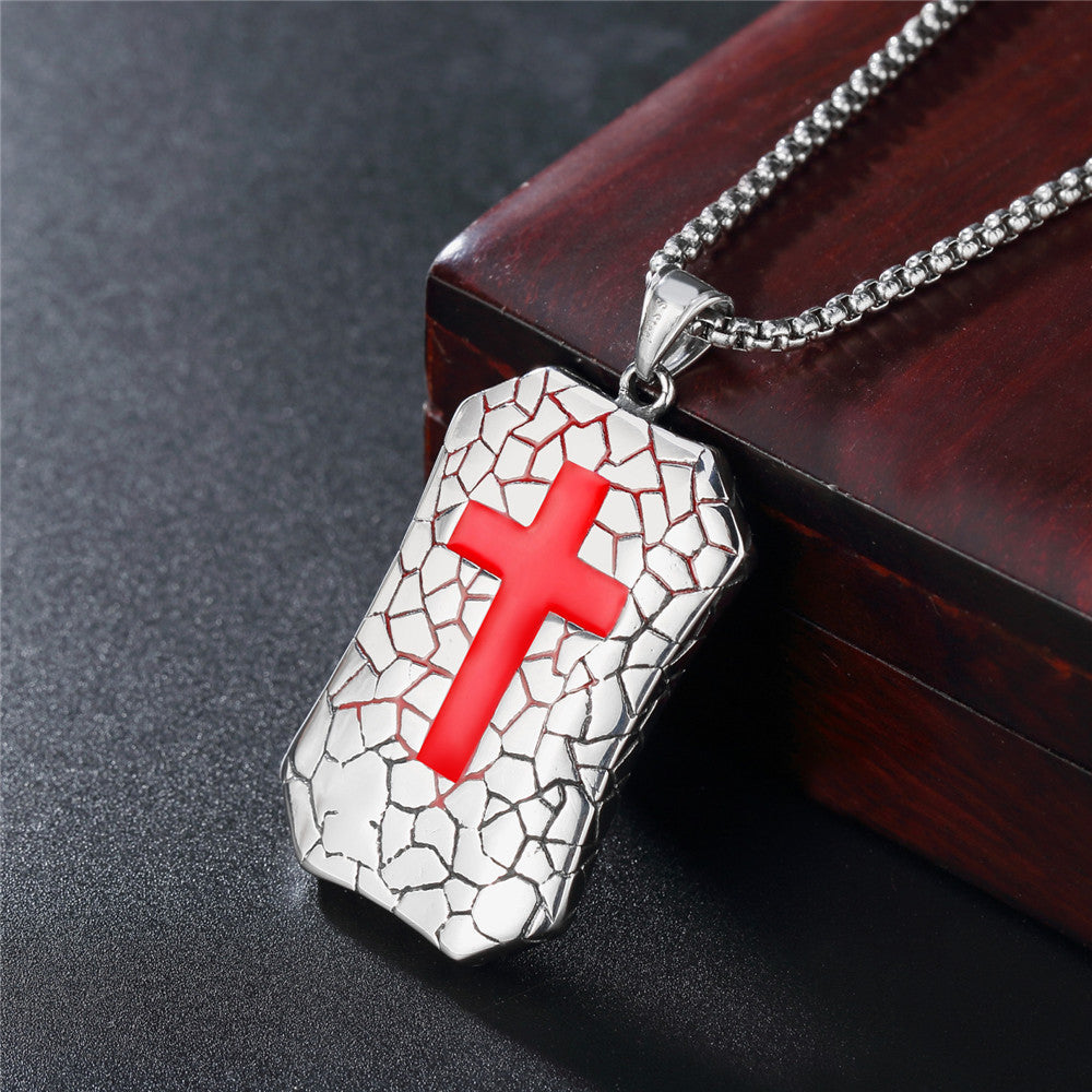 Red Cross Military Tag Titanium Steel Pendant for Men