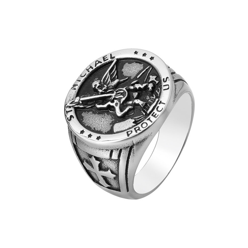 Ancient Greek Jihad Angel Titanium Steel Ring for Men