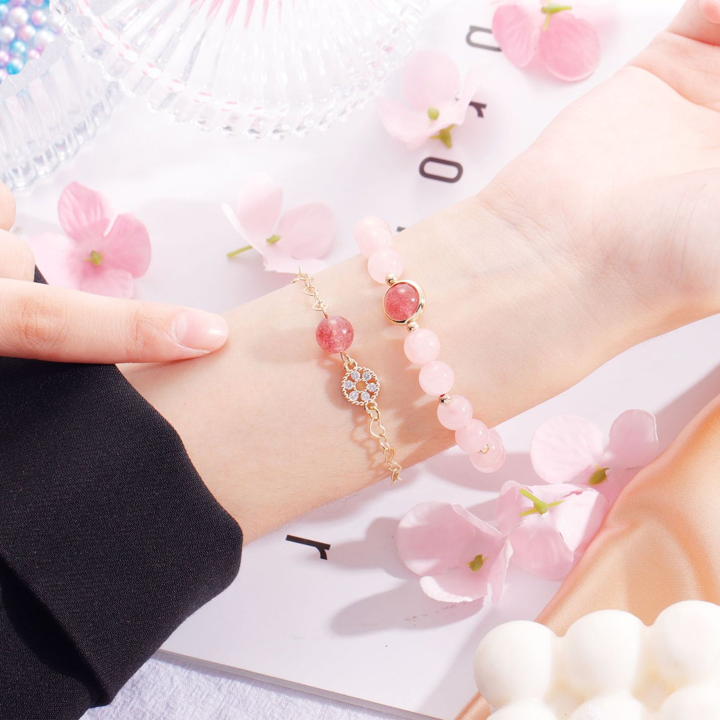 Elegant Strawberry Crystal Bracelet with Sterling Silver Details