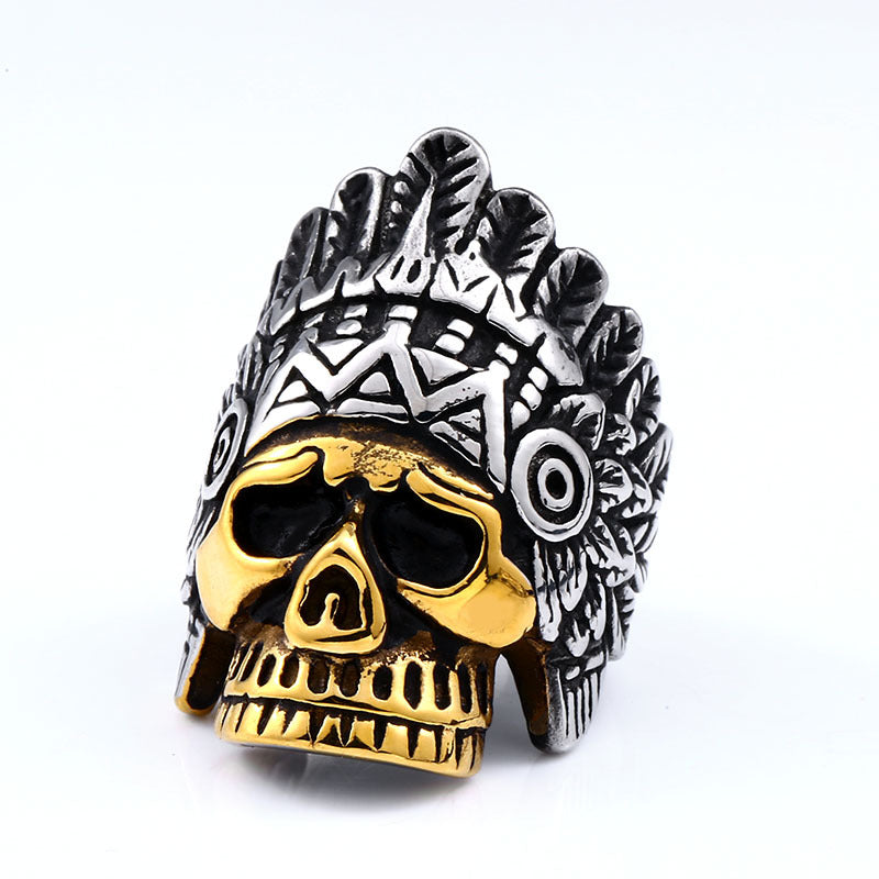 Retro Punk Skull Titanium Steel Men's Ring - European and American Stainless Steel Wholesale