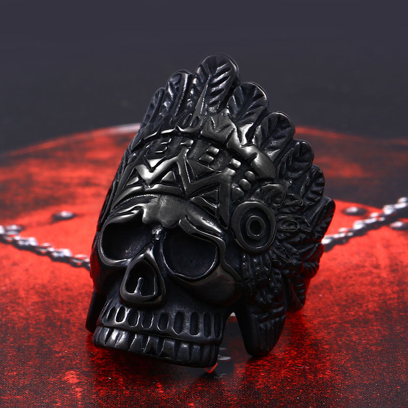 Retro Punk Skull Titanium Steel Men's Ring - European and American Stainless Steel Wholesale