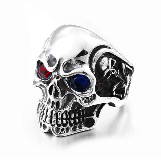 Personalized Titanium Skull Ring for Men with Unique Zircon Inlay - Bold Alternative Jewelry