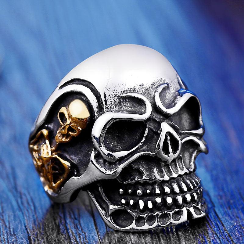 Retro Gold-Plated Punk Skull Ring for Men - Edgy Stainless Steel Jewelry - Wholesale European & American Style