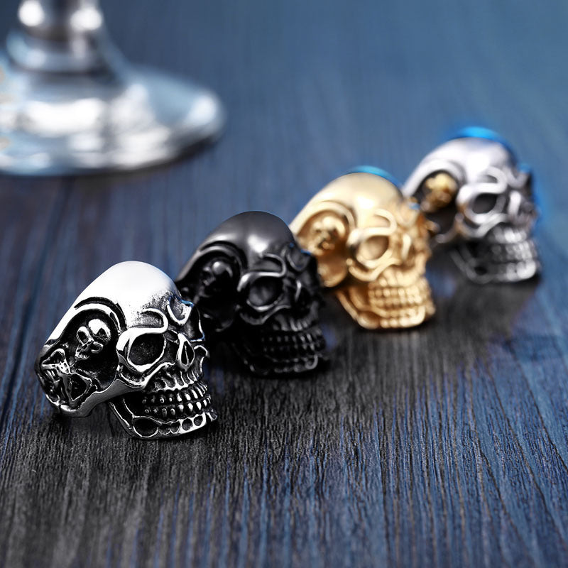 Retro Gold-Plated Punk Skull Ring for Men - Edgy Stainless Steel Jewelry - Wholesale European & American Style