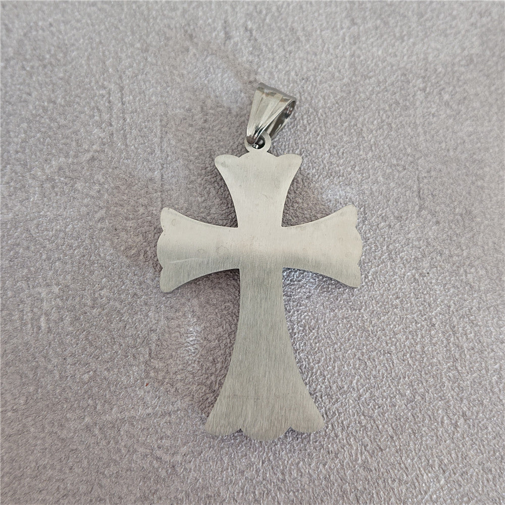 Saint Byzantine Cross Zircon Titanium Steel Pendant for Men