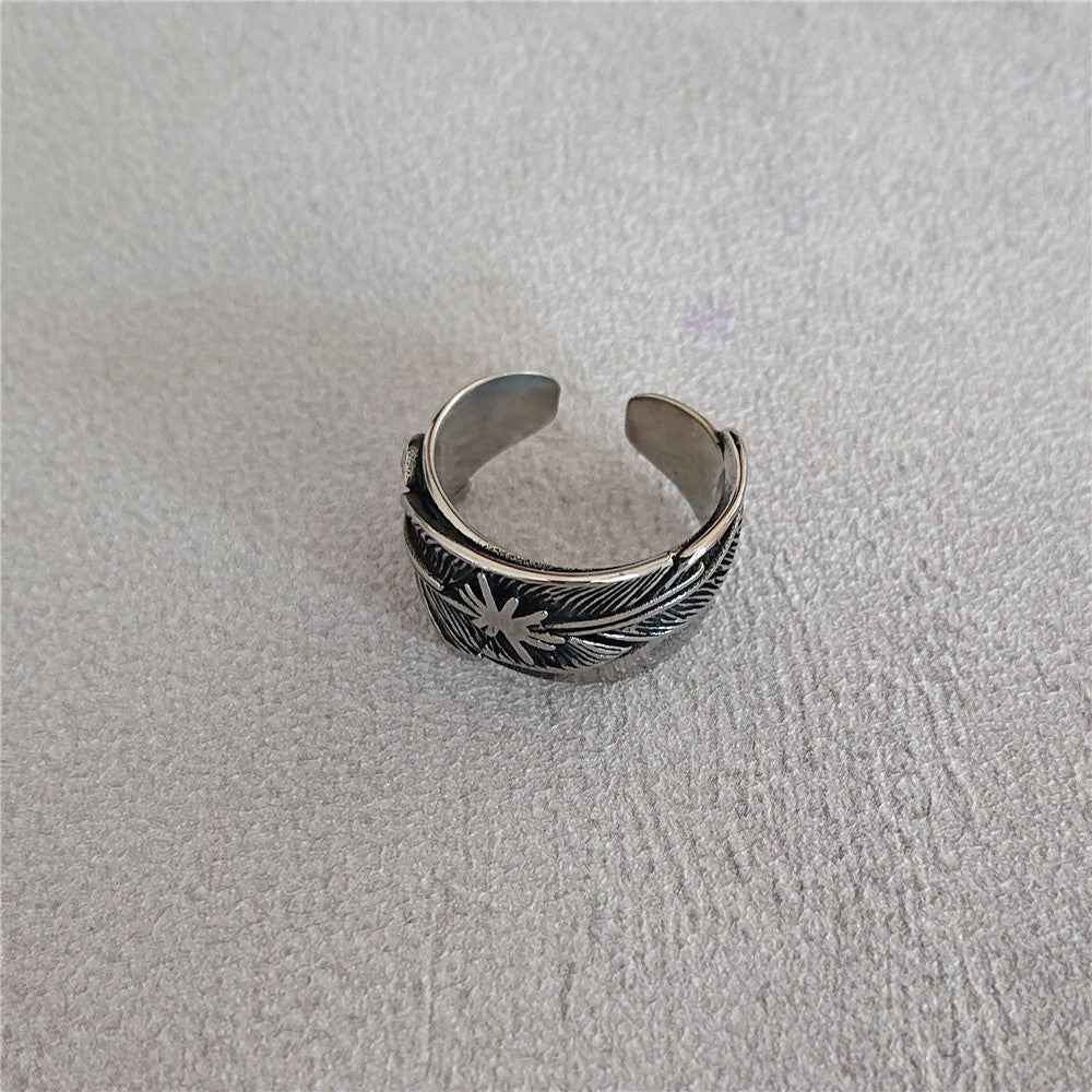 Vintage Titanium Steel Feather Open Ring by Goro Takahashi