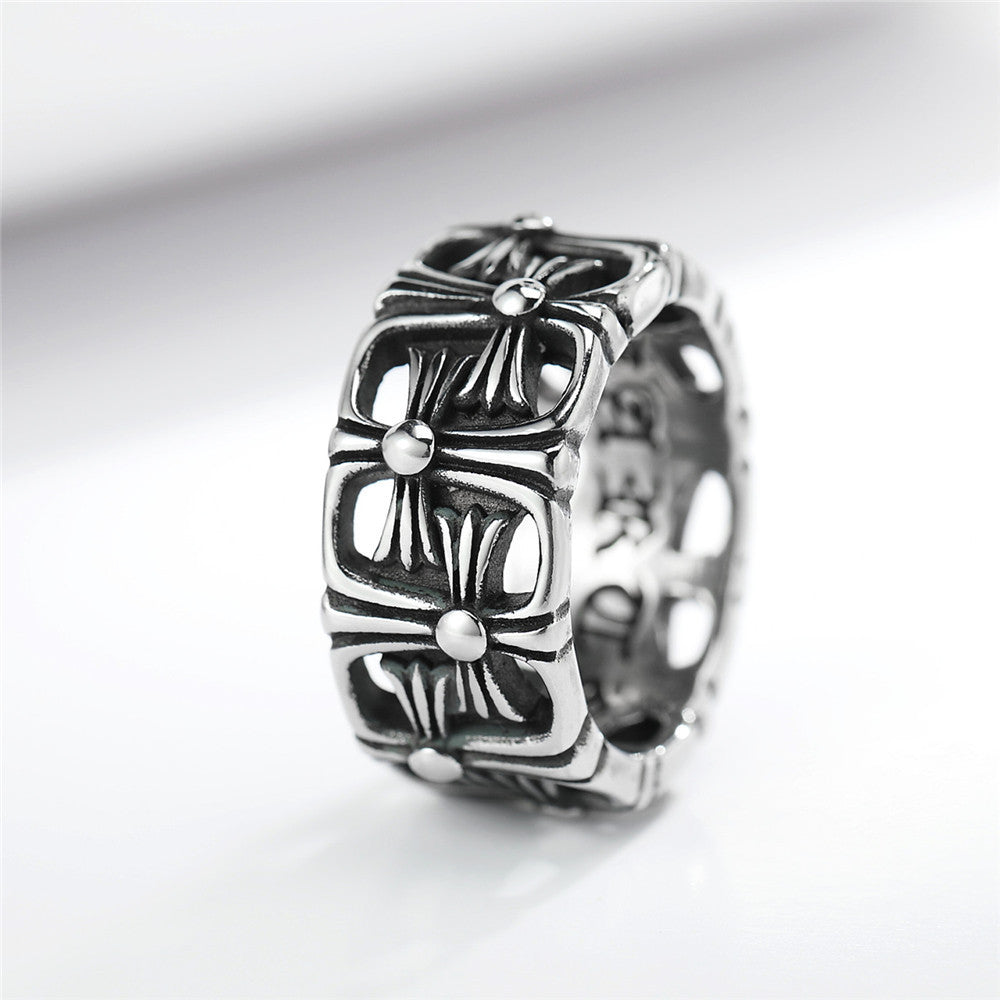 Forward Reverse Connected Cross Flower Titanium Steel Ring for Men