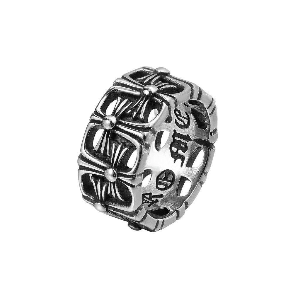 Forward Reverse Connected Cross Flower Titanium Steel Ring for Men