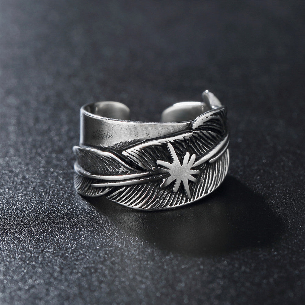 Vintage Titanium Steel Feather Open Ring by Goro Takahashi