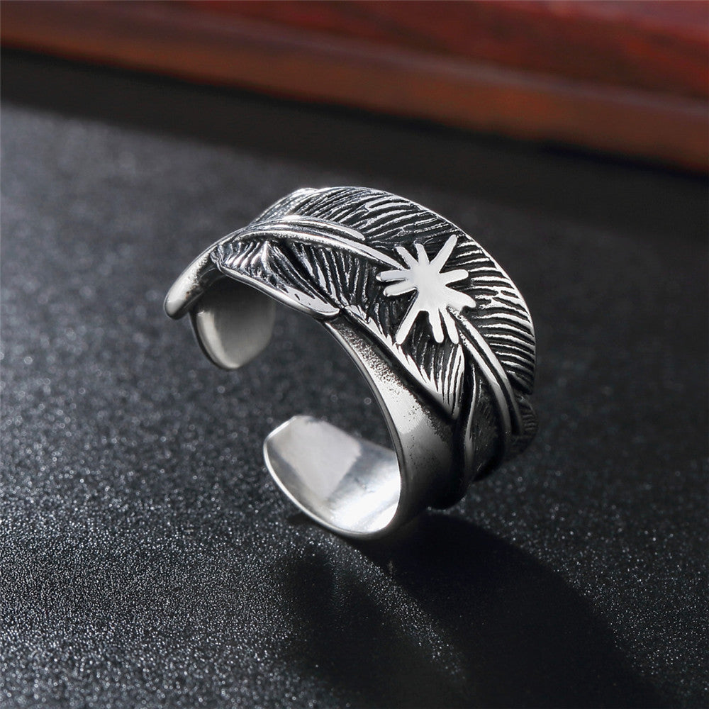 Vintage Titanium Steel Feather Open Ring by Goro Takahashi