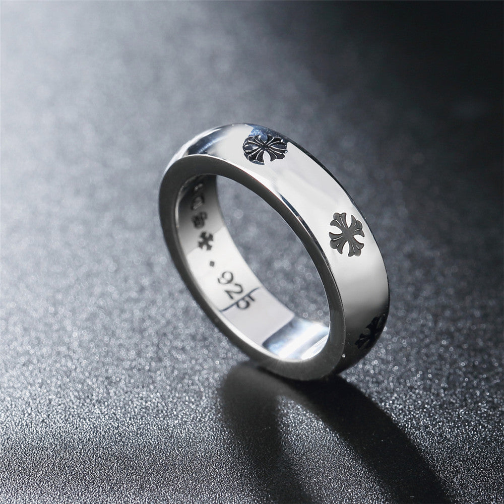 Simple Cross Flower Pattern Titanium Steel Ring for Men