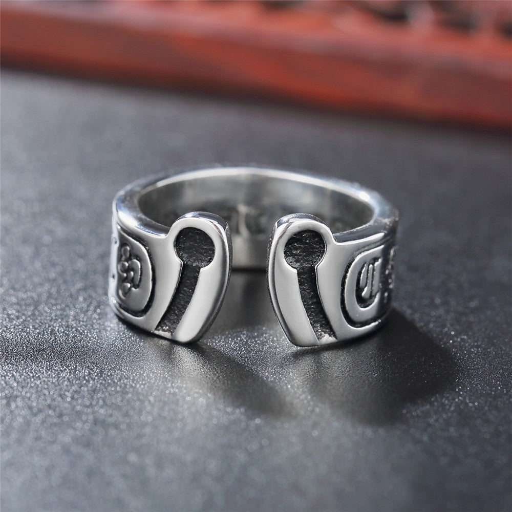 Gothic Symbols Opening Titanium Steel Ring for Men