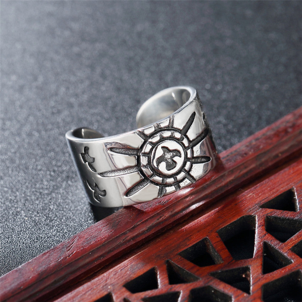 Retro Sun Eagle Pattern Titanium Steel Ring for Men