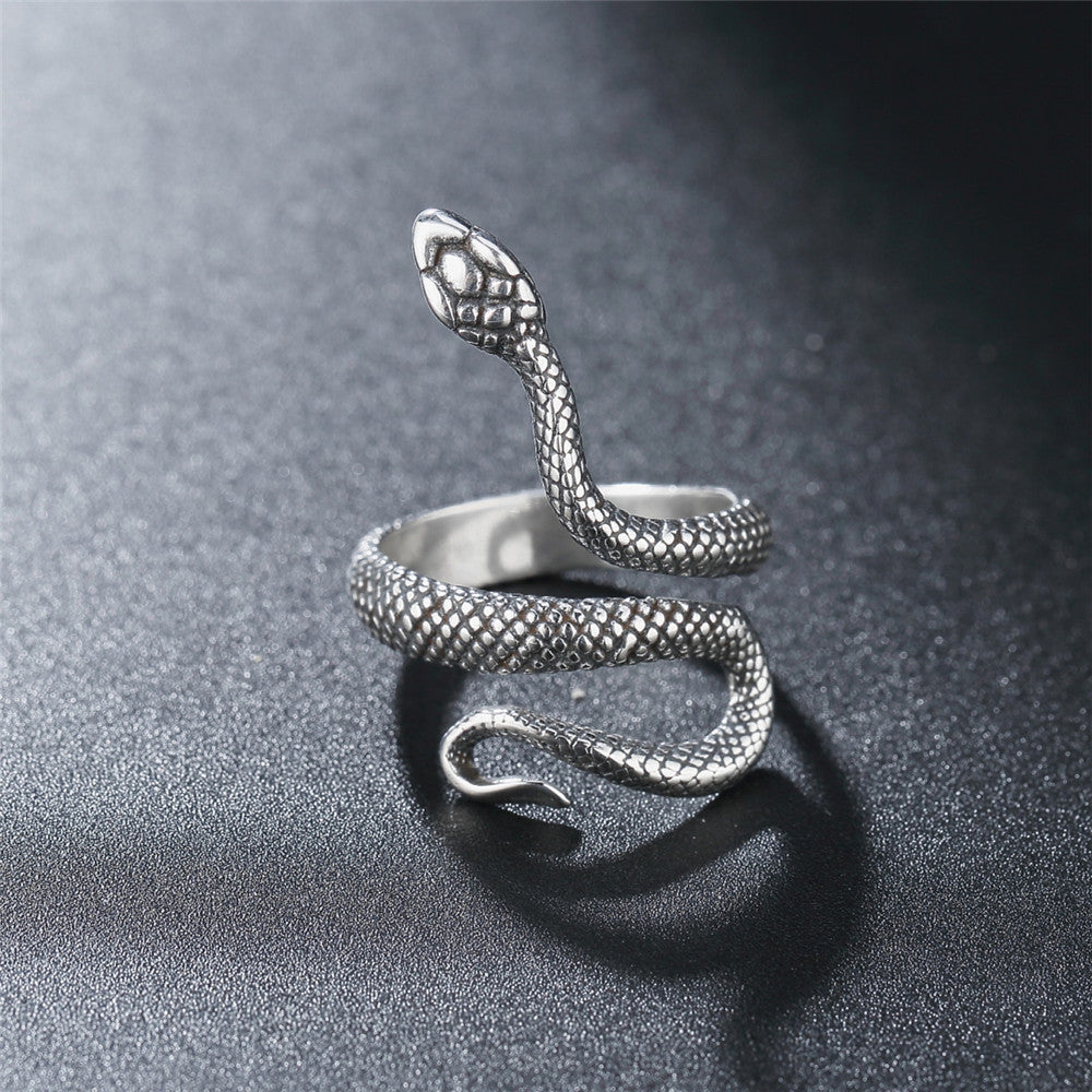 Personality Vintage Snake Titanium Steel Ring for Men